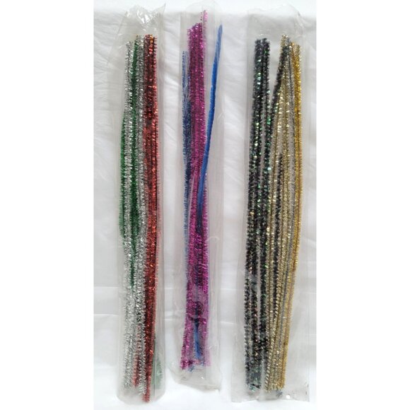 Lot of 3 Bags Tinsel Chenille Stems 6 colors Sparkly Metallic For Arts & Crafts - Picture 1 of 2